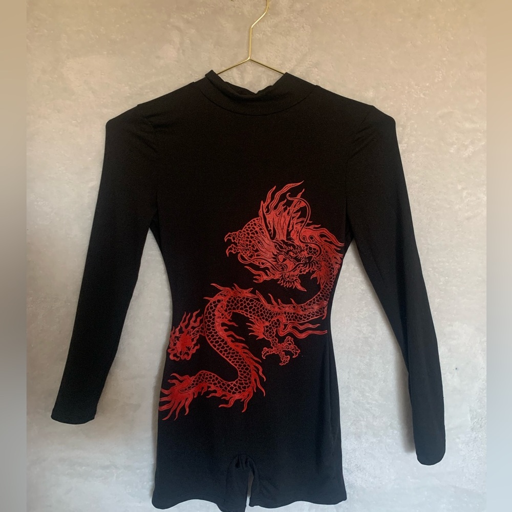 Black romper red dragon fashion nova